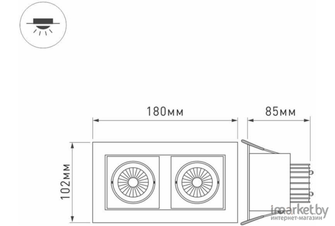 Встраиваемый светильник Arlight Светильник CL-KARDAN-S180x102-2x9W Day (WH-BK, 38 deg) [024129]