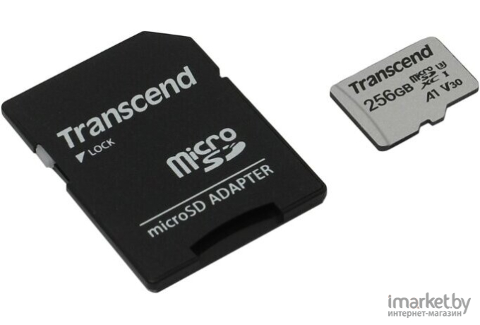 Карта памяти Transcend microSD 256GB microSDXC Class 10 UHS-I U3 V30 A1 + SD адаптер [TS256GUSD300S-A]