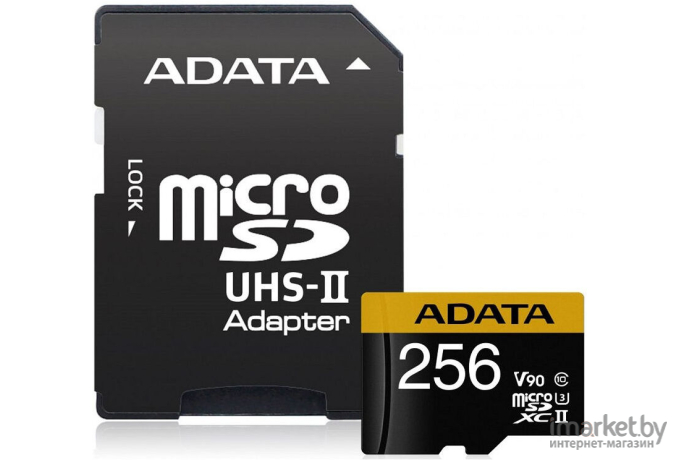 Карта памяти A-Data microSD 256GB Premier ONE microSDXC Class 10 UHS-II U3 V90 + SD адаптер [AUSDX256GUII3CL10-CA1]