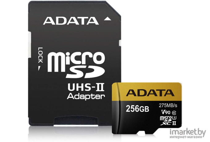 Карта памяти A-Data microSD 256GB Premier ONE microSDXC Class 10 UHS-II U3 V90 + SD адаптер [AUSDX256GUII3CL10-CA1]