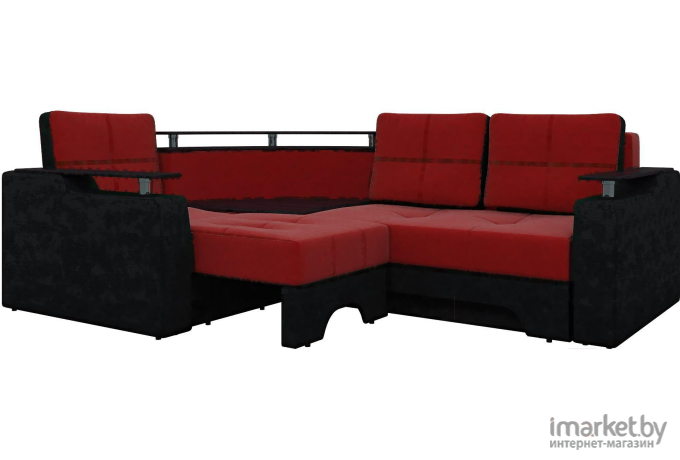 Угловой диван Mebelico Комфорт 90 левый 57409 микровельвет красный/черный