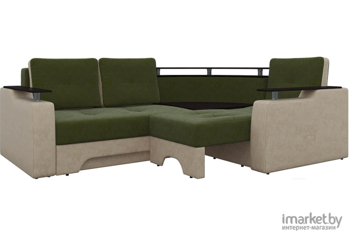 Угловой диван Mebelico Комфорт 90 правый 57411 микровельвет зеленый/бежевый