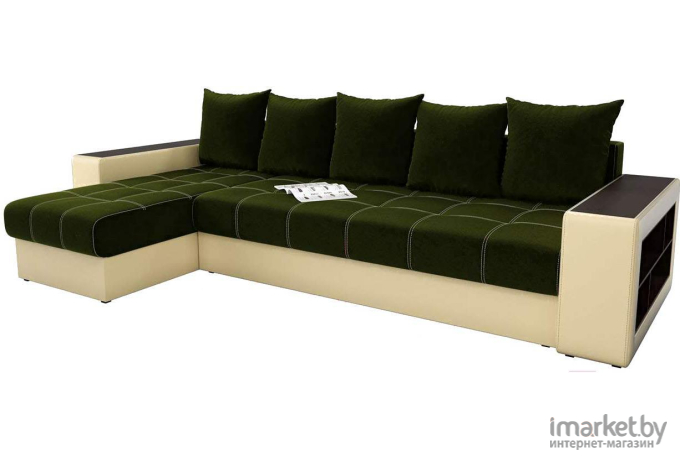 Угловой диван Mebelico Дубай левый микровельвет зеленый/бежевый