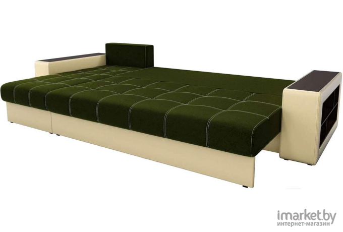 Угловой диван Mebelico Дубай левый микровельвет зеленый/бежевый