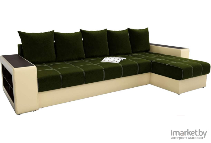 Угловой диван Mebelico Дубай правый микровельвет зеленый/бежевый