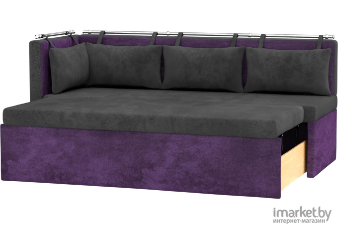 Кухонный угловой диван Лига Диванов Метро левый микровельвет черный/фиолетовый (28575L)