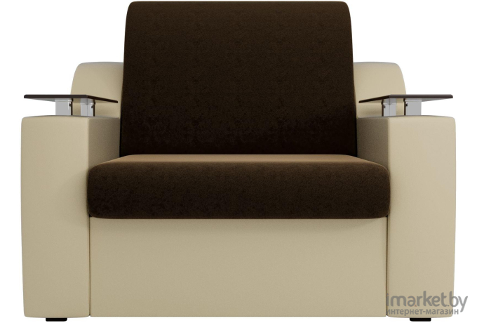Кресло Mebelico Сенатор кресло-кровать 100694 80, микровельвет коричневый/экокожа бежевый