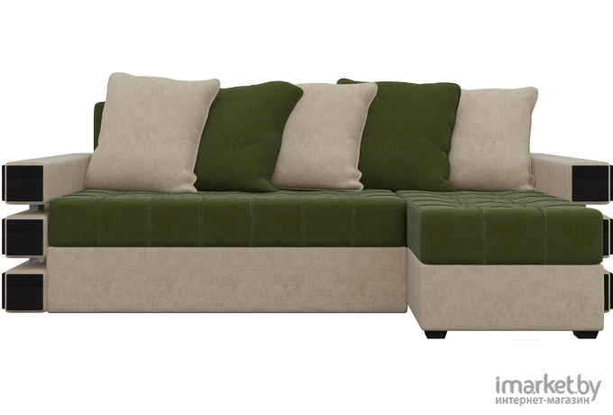 Угловой диван Mebelico Венеция 79 правый микровельвет зеленый/бежевый
