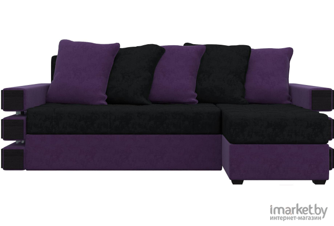 Угловой диван Mebelico Венеция 79 правый микровельвет черный/фиолетовый