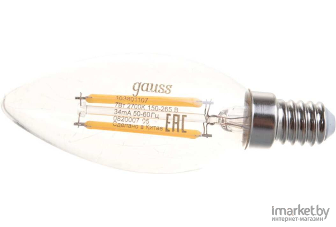 Светодиодная лампа Gauss LED Filament Свеча E14 7W 550lm 2700К 1/10/50 [103801107]