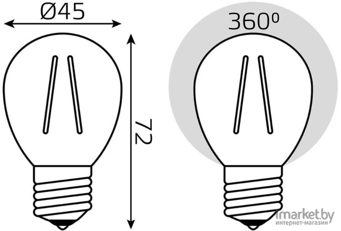Светодиодная лампа Gauss LED Filament Шар E27 7W 550lm 2700K step dimmable 1/10/50 [105802107-S]