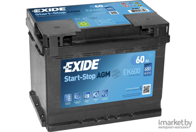 Аккумулятор Exide Start-Stop AGM EK600 60 А/ч