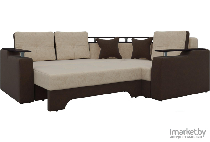 Угловой диван Mebelico Комфорт 90 правый микровельвет бежевый/коричневый