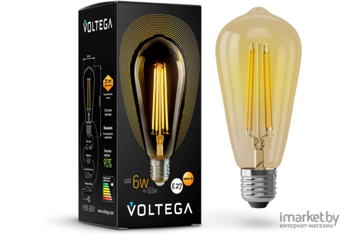 Светодиодная лампа Voltega Лампа колба светодиодная лофт GOLD  ST64  6W  Е27  2800К   VG10-ST64Gwarm6W [5526]