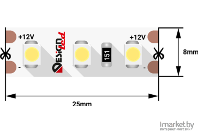 Светодиодная лента DesignLed Лента светодиодная LUX, 3528, 120 LED/м, 9,6 Вт/м, 12В, IP33, Холодный белый (6000K) [DSG3120-12-W-33]