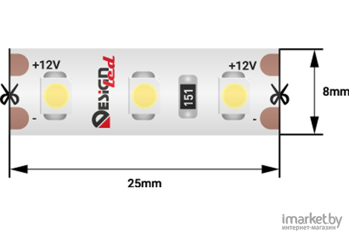 Светодиодная лента DesignLed Лента светодиодная LUX, 3528, 120 LED/м, 9,6 Вт/м, 12В, IP65, Холодный белый (6000K) [DSG3120-12-W-65]