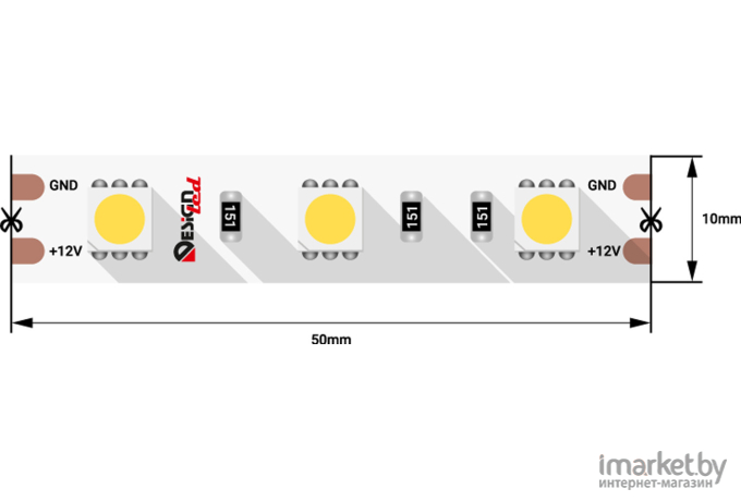 Светодиодная лента DesignLed Лента светодиодная LUX, 5050, 60 LED/м, 14,4 Вт/м, 12В, IP33, Теплый белый (2700K) [DSG560-12-WW-33]