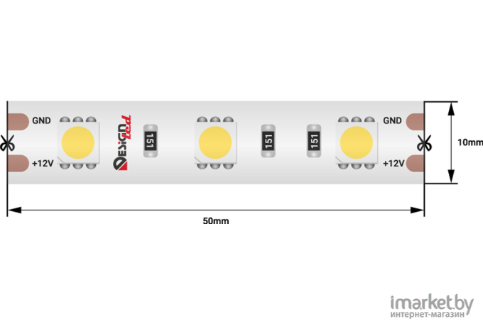 Светодиодная лента DesignLed Лента светодиодная LUX, 5050, 60 LED/м, 14,4 Вт/м, 12В, IP65, Холодный белый (6000K) [DSG560-12-W-65]