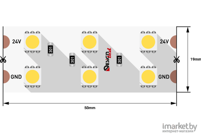 Светодиодная лента DesignLed Лента светодиодная LUX, 5050, 120 LED/м, 28,8 Вт/м, 24В, IP33, Холодный белый (6000K) [DSG5120-24-W-33]