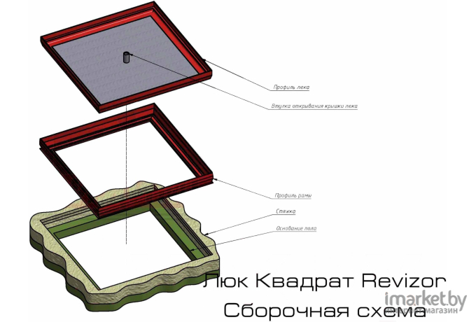 Люк напольный Revizor Квадрат Стандарт 80x80