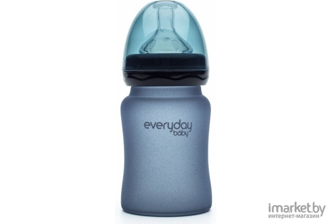 Бутылочка для кормления Everyday Baby Стеклянная с индикатором температуры и защитным силиконовым покрытием 150 мл бирюзовый