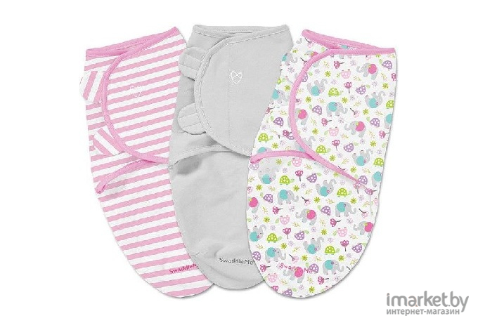 Конверт детский Summer Infant Swaddleme S/M 3шт слоны/серый/розовый