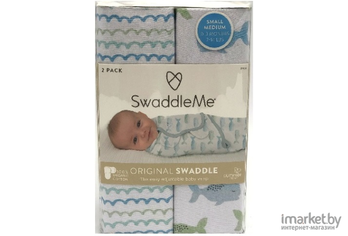 Конверт детский Summer Infant SwaddleMe Organic S/M 2 шт киты/волны