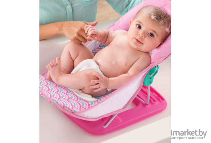 Горка для купания Summer Infant Deluxe Baby Bather с подголовником розовый/волны