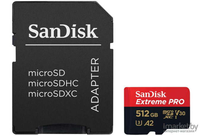 Карта памяти SanDisk 512GB microSDXC Class 10 UHS-I A2 C10 V30 U3 Extreme Pro SD адаптер [SDSQXCZ-512G-GN6MA]