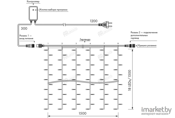 Светодиодная гирлянда ARdecoled ARD-CURTAIN-HOME-1500x1500-CLEAR-144LED White [024829]