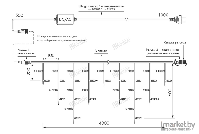 Светодиодная гирлянда ARdecoled ARD-EDGE-PRO-4000x600-BLACK-128LED-FLASH White [026024]