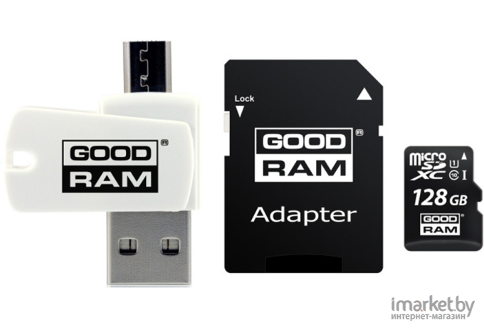 Карта памяти GOODRAM 128GB microSD Class 10 UHS I 3 in1 memory set: SD adapter + USB cardreader [M1A4-1280R12]