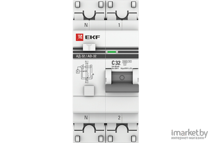 Выключатель нагрузки EKF Дифференциальный автомат PROxima АД-32 1P+N 32А/30мА [DA32-32-30-pro]