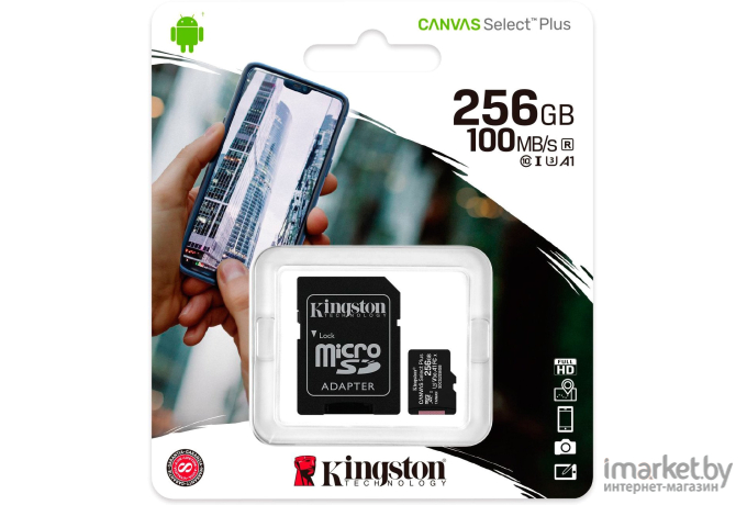 Карта памяти Kingston microSDHC 256GB microSDXC Class10 UHS-I Canvas Select up 100MB/s [SDCS2/256GB]