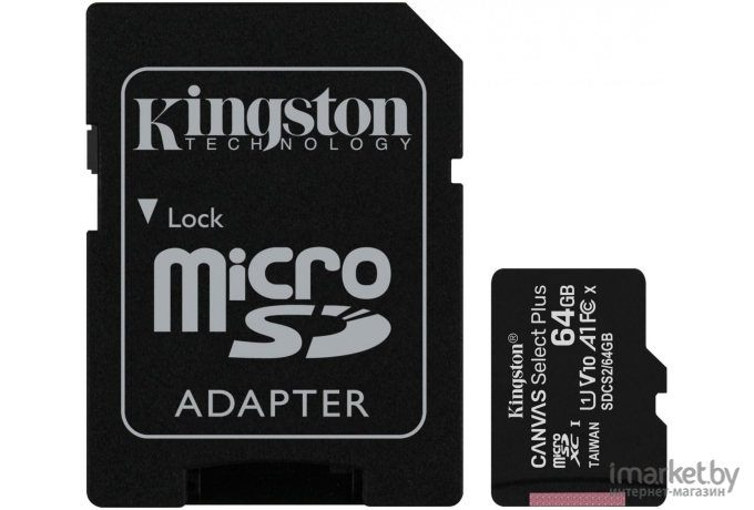 Карта памяти Kingston Canvas Select Plus microSDXC 64GB с адаптером [SDCS2/64GB]