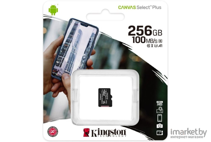 Карта памяти Kingston microSDHC 256GB microSDXC Class10 <SDCS2/256GBSP> UHS-I Canvas Select up 100MB/s