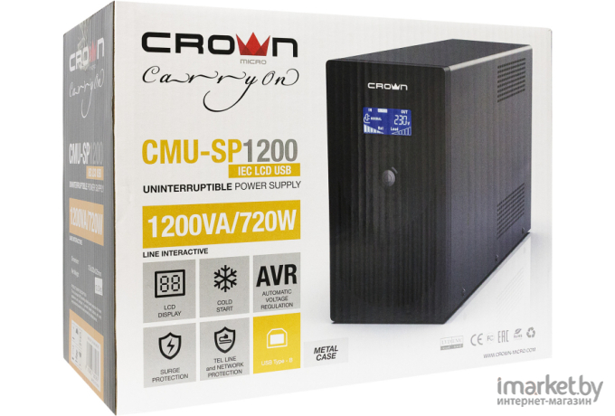 Источник бесперебойного питания Crown CMU-SP1200IEC LCD USB