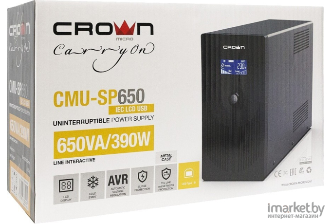 Источник бесперебойного питания Crown CMU-SP1200IEC LCD USB