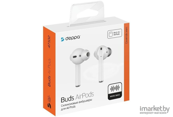 Амбушюры для наушников Deppa Силиконовые Buds AirPods 2 пары белый [47102]