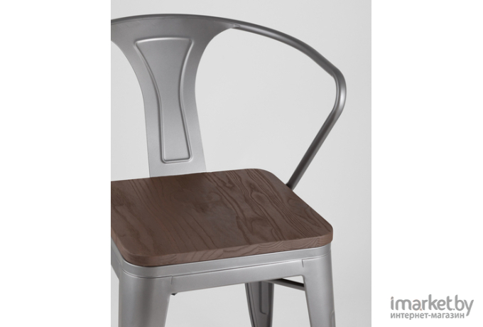 Стул Stool Group Tolix arm wood с подлокотниками серебристый [YD-H440AR-W YG-15]