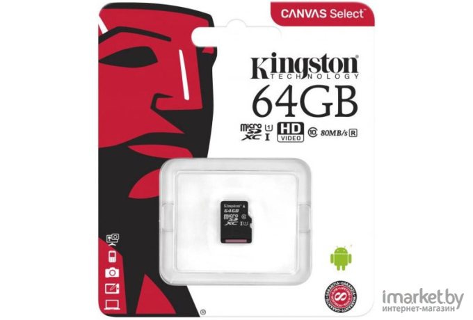 Карта памяти Kingston microSDHC 64GB microSDXC Class10 Class10 UHS-I Canvas Select up 100MB/s [SDCS2/64GBSP]