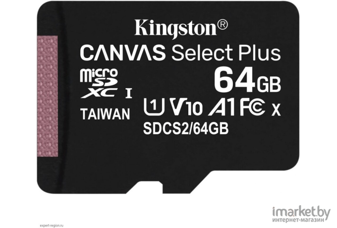 Карта памяти Kingston microSDHC 64GB microSDXC Class10 Class10 UHS-I Canvas Select up 100MB/s [SDCS2/64GBSP]