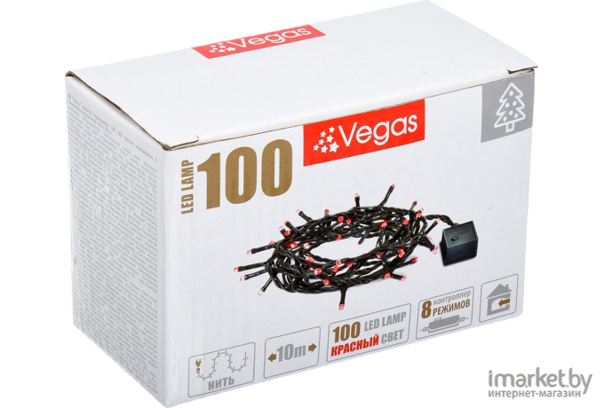 Светодиодная нить Vegas 100 LED ламп 10м красный [55065]