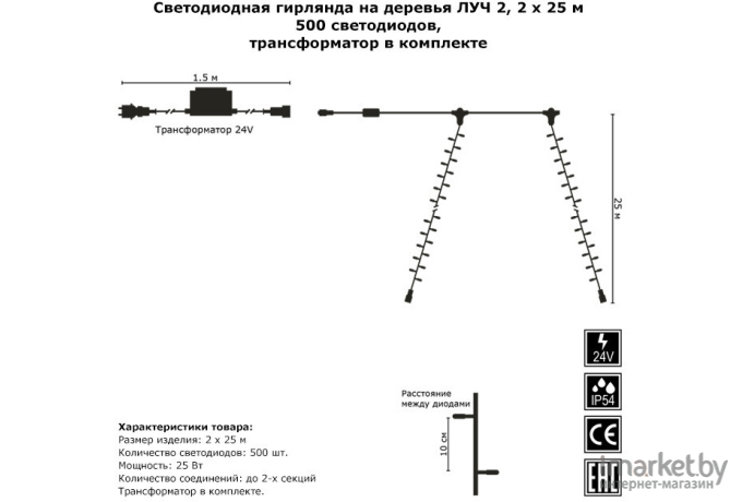 LED гирлянда на дерево Гирлянда.РФ Луч 2 2х25м 50м [G05-1755]