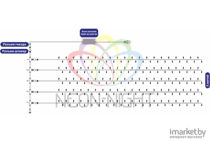 Новогодняя гирлянда Neon-night Клип лайт 5 нитей х20м 665LED [323-503]