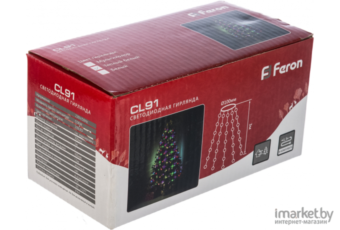 Новогодняя гирлянда Feron CL91 210 LED 2700К 7 веток 3м + 1.5м  шнур [32374]