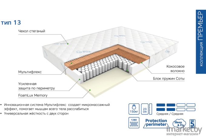 Матрас EOS Премьер 13 140x200 жаккард