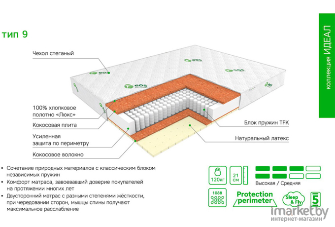 Матрас EOS Идеал 9 90x200 премиум Aloe Vera