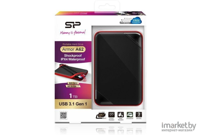 Внешний жесткий диск Silicon-Power External 1.0Tb Armor A62 черный [SP010TBPHD62SS3K]