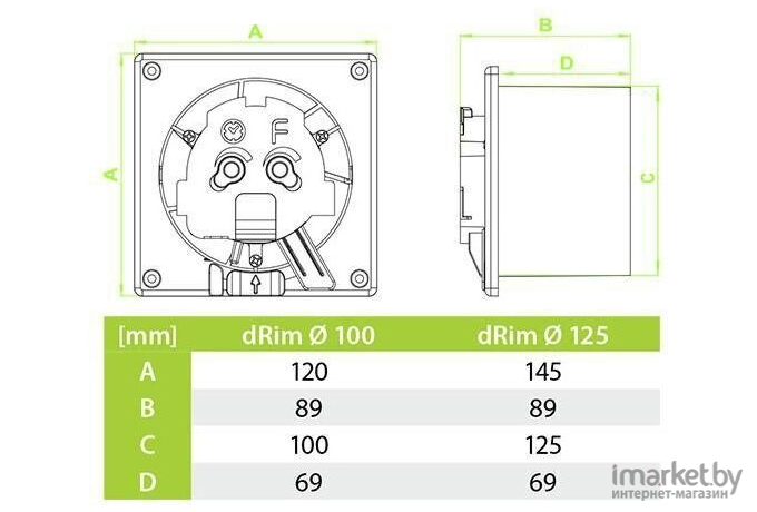 Вентилятор вытяжной AirRoxy dRim 125TS-C174